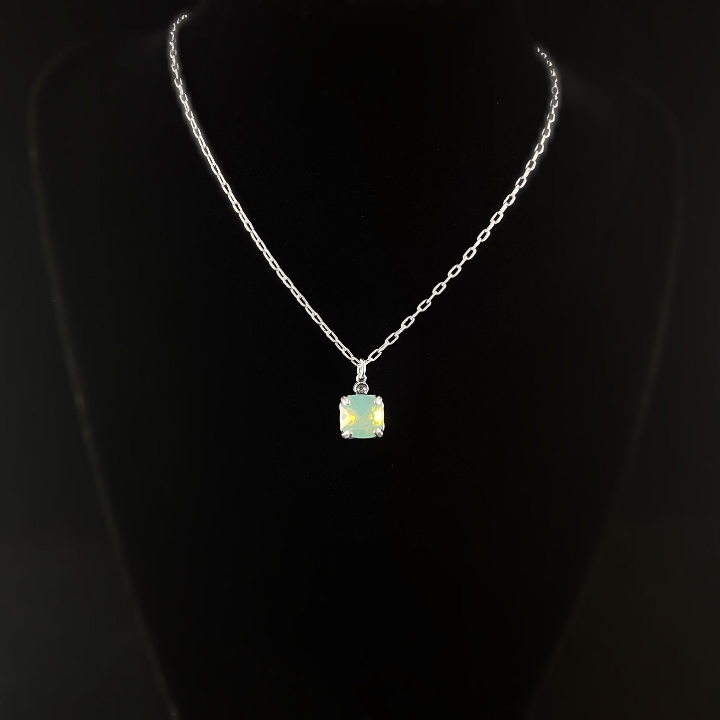 Square Cut Swarovski Crystal Pendant Necklace, Mint Green Opal - La Vie Parisienne by Catherine Popesco