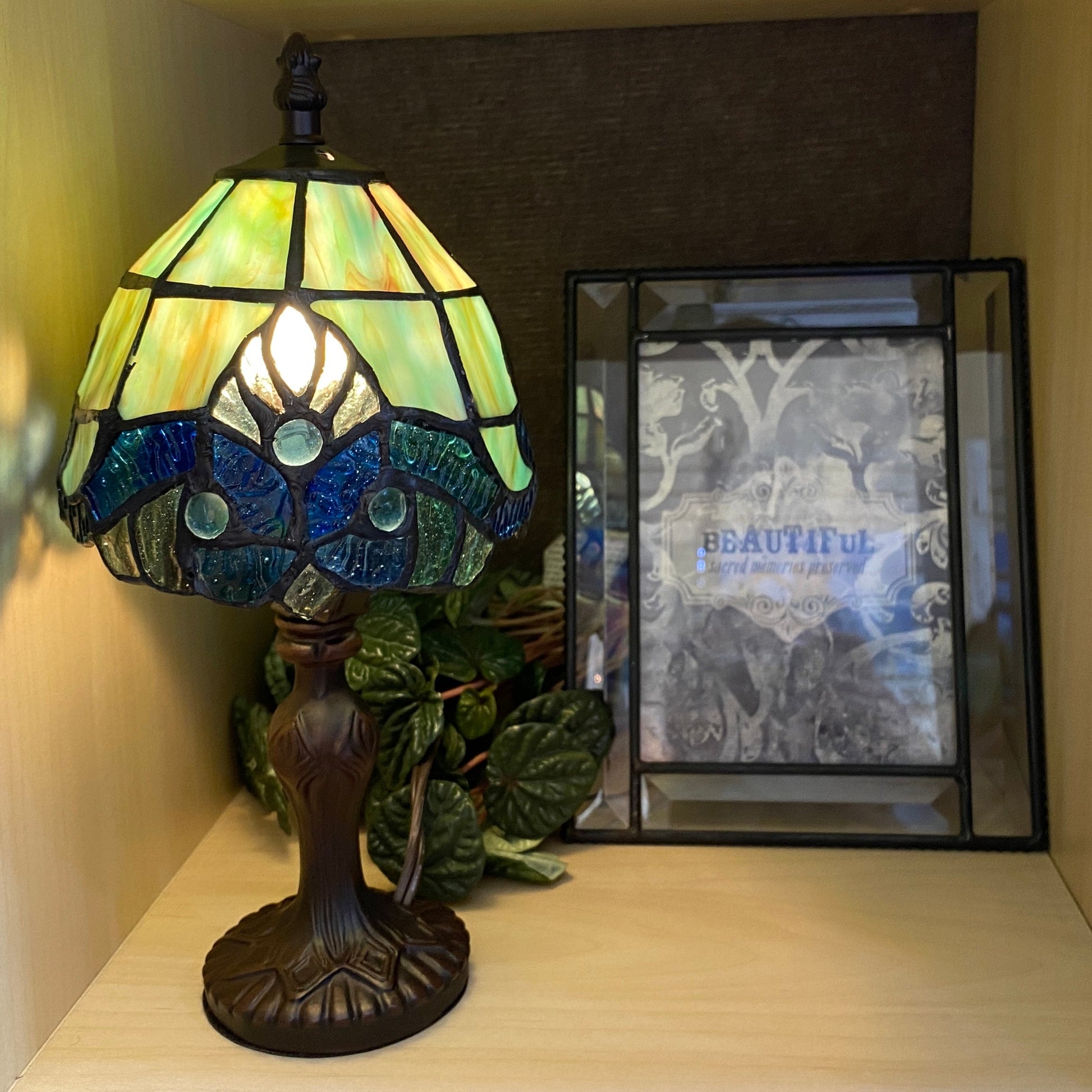 12" Multicolor Mini Tiffany Style Accent Lamp - Cathedral - Northern ...
