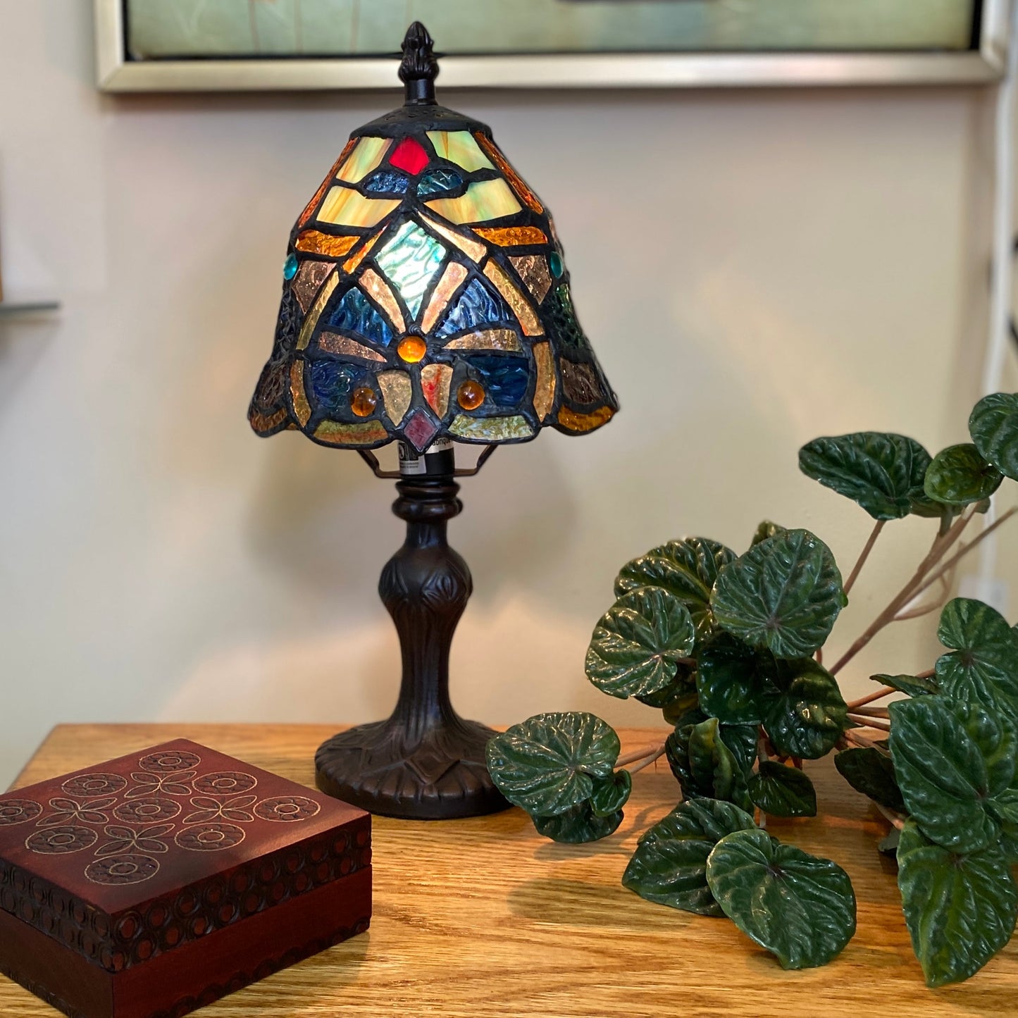 12" Multicolor Mini Tiffany Style Accent Lamp - Webbed Heart - Northern ...