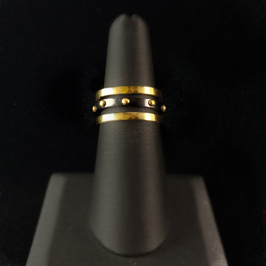 14K Gold & Ebony Plated Adjustable Ring - Gold Jewelry for Women