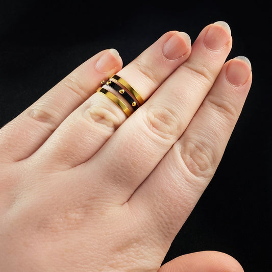 14K Gold & Ebony Plated Adjustable Ring - Gold Jewelry for Women