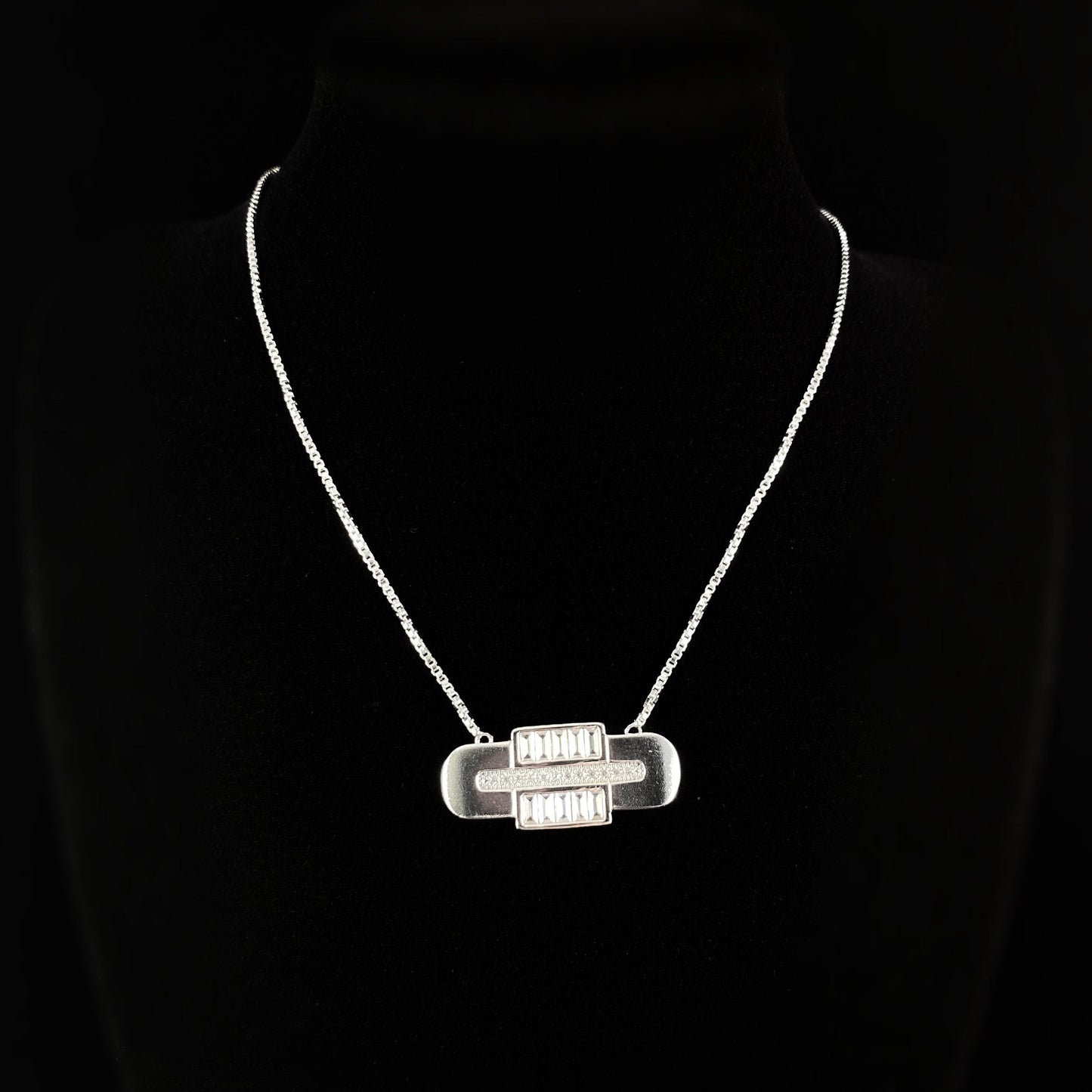 1920s Art Deco Necklace with Dainty Silver Pendant and CZ Crystal Accents - Century