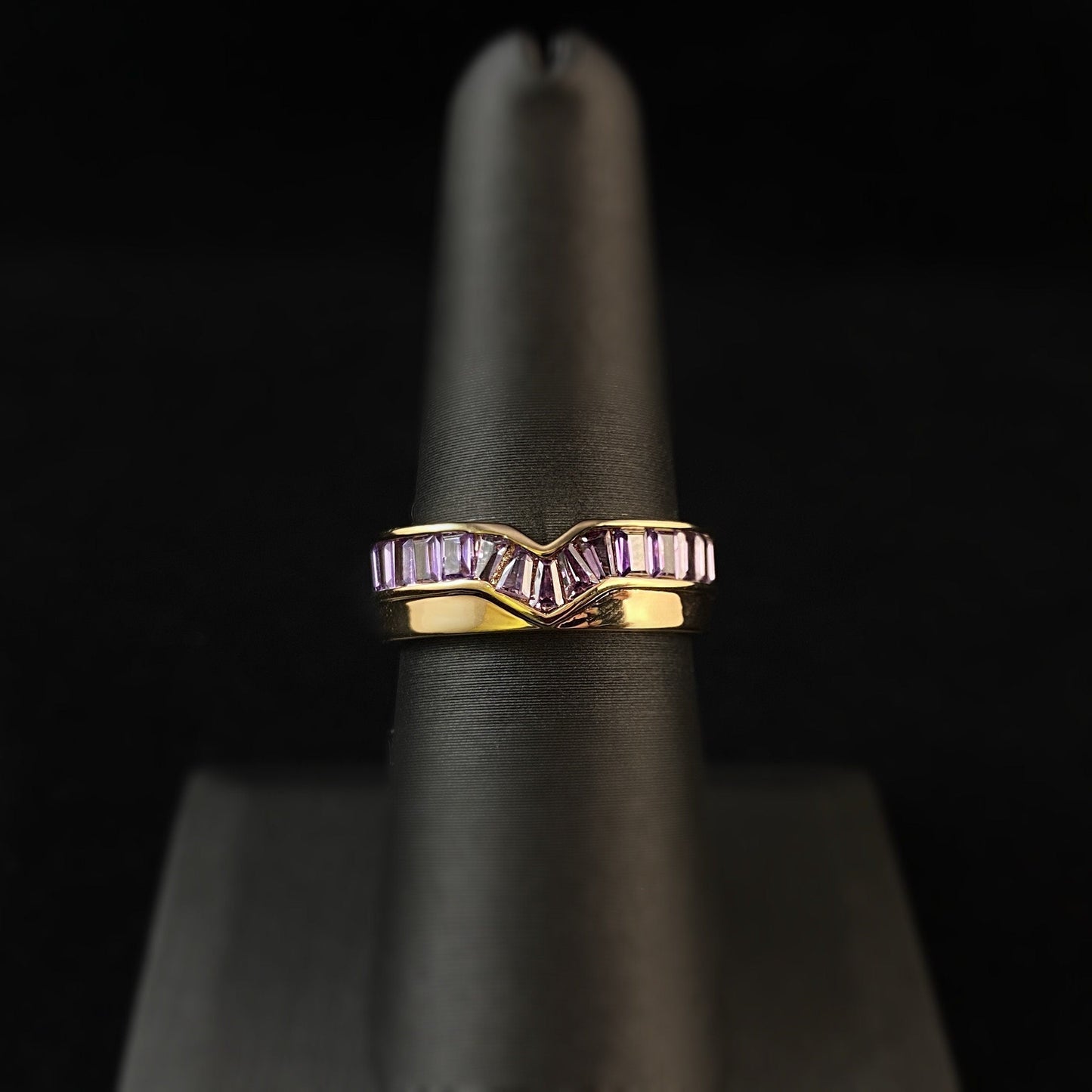 1920s Art Deco Style Gold Ring with Chevron Peak Amethyst - Size 7