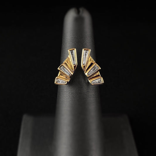 1920s Art Deco Style Gold Sunray Ring With Clear Stones - Size 7