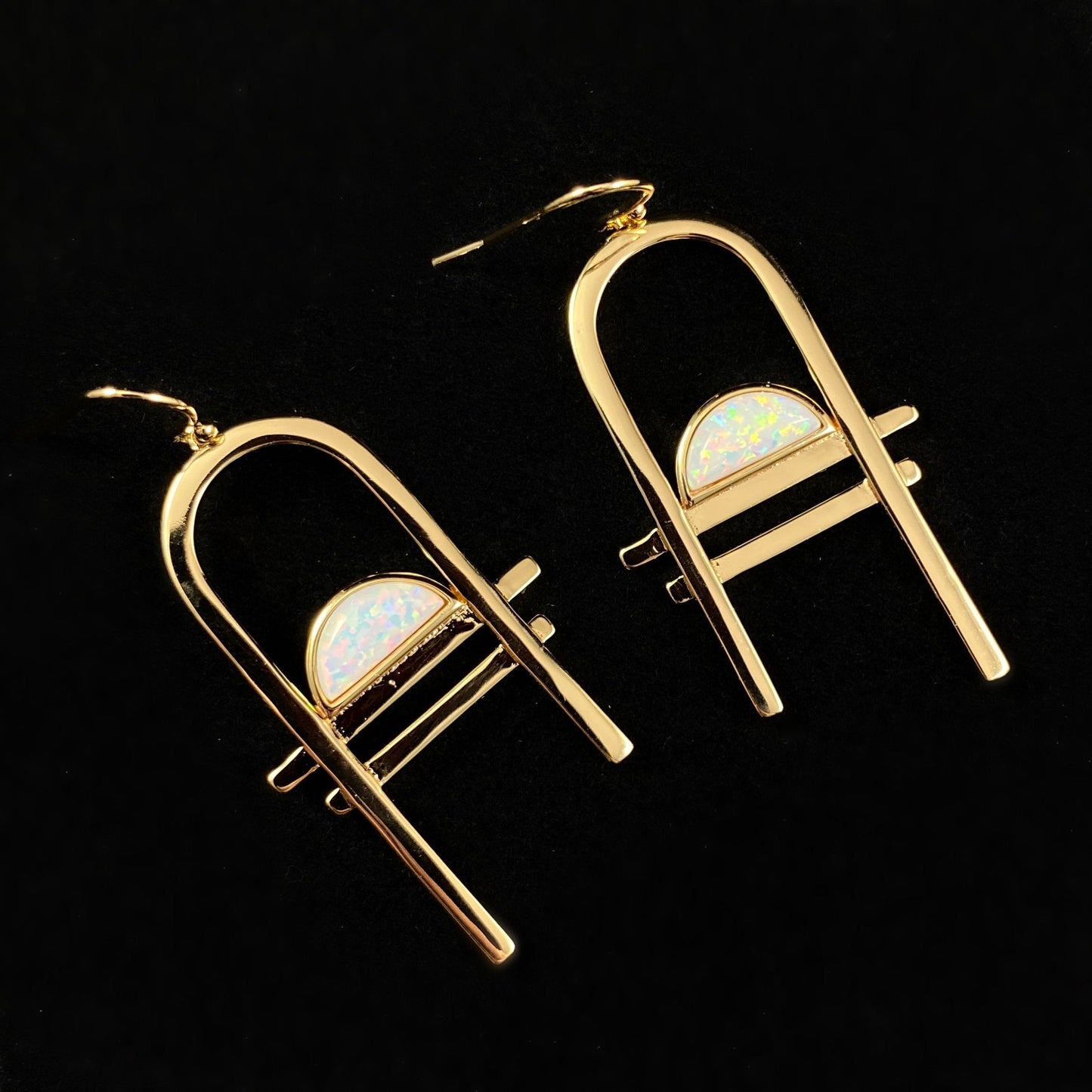1920s Gold Abstract Statement Earrings with Opal Accent Stone - Carlyle