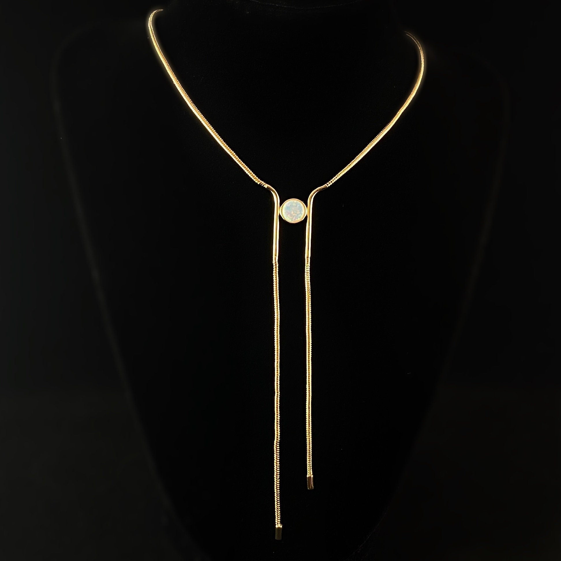 1920s Gold Bolo Art Deco Necklace with Opal Stone - Ocean Drive