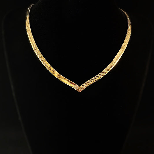 1920s Gold Chevron Herringbone Statement Necklace