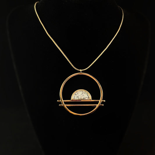 1920s Gold Statement Pendant Necklace with Mother of Pearl Stone - Ocean Drive