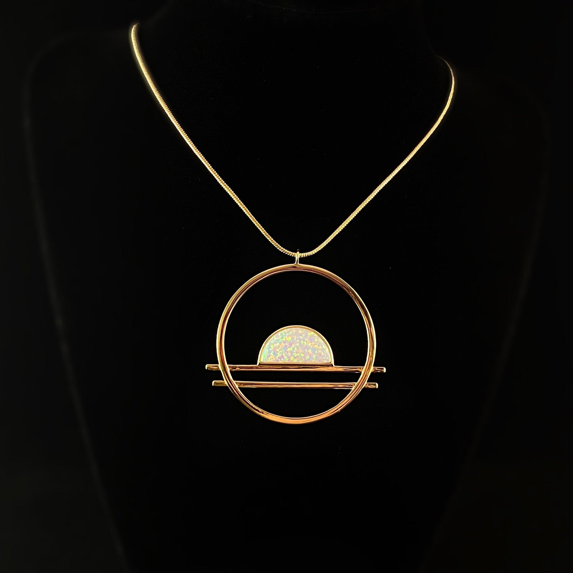 1920s Gold Statement Pendant Necklace with Opal Stone - Ocean Drive