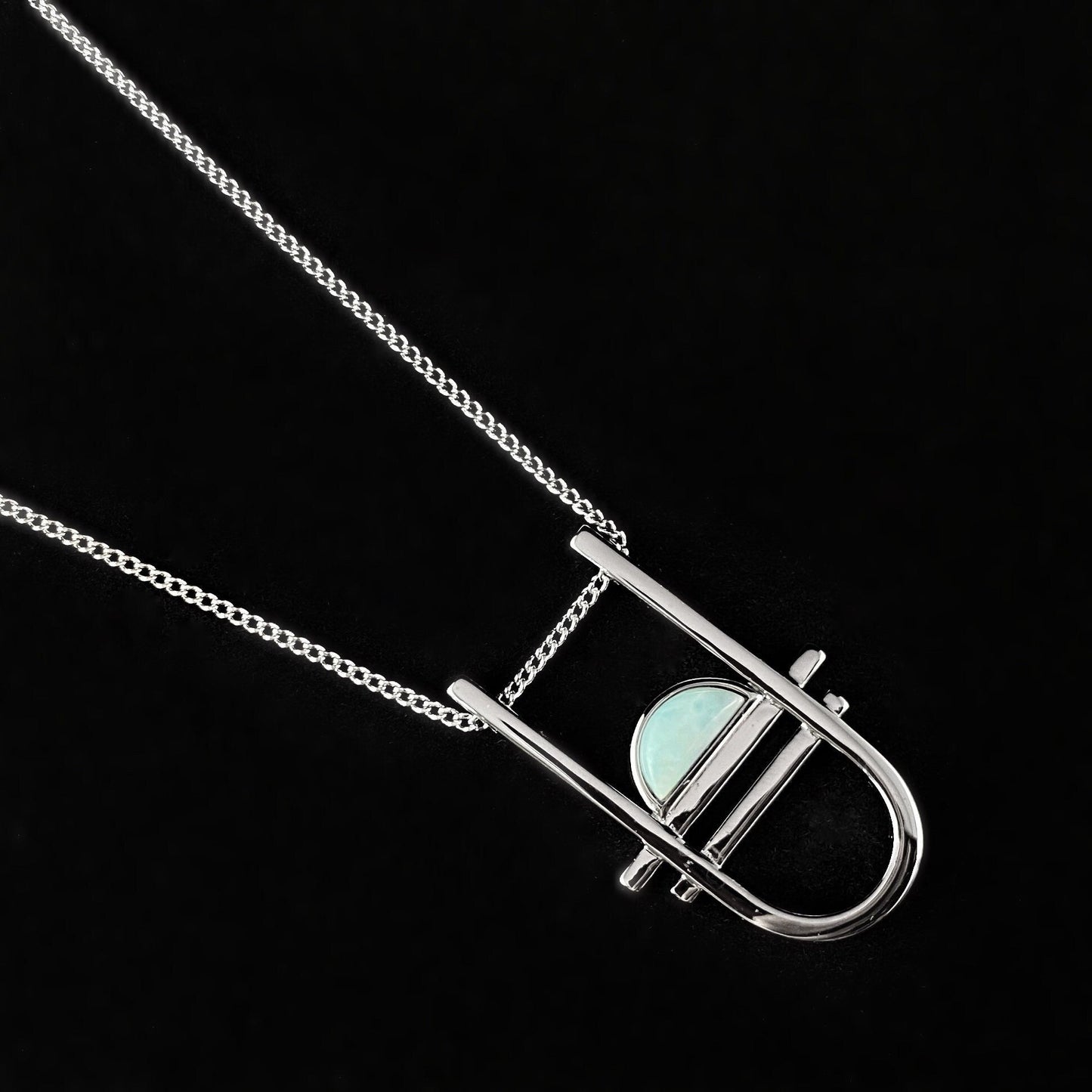 1920s Silver Art Deco Necklace with Natural Blue Larimar Stone - Carlyle