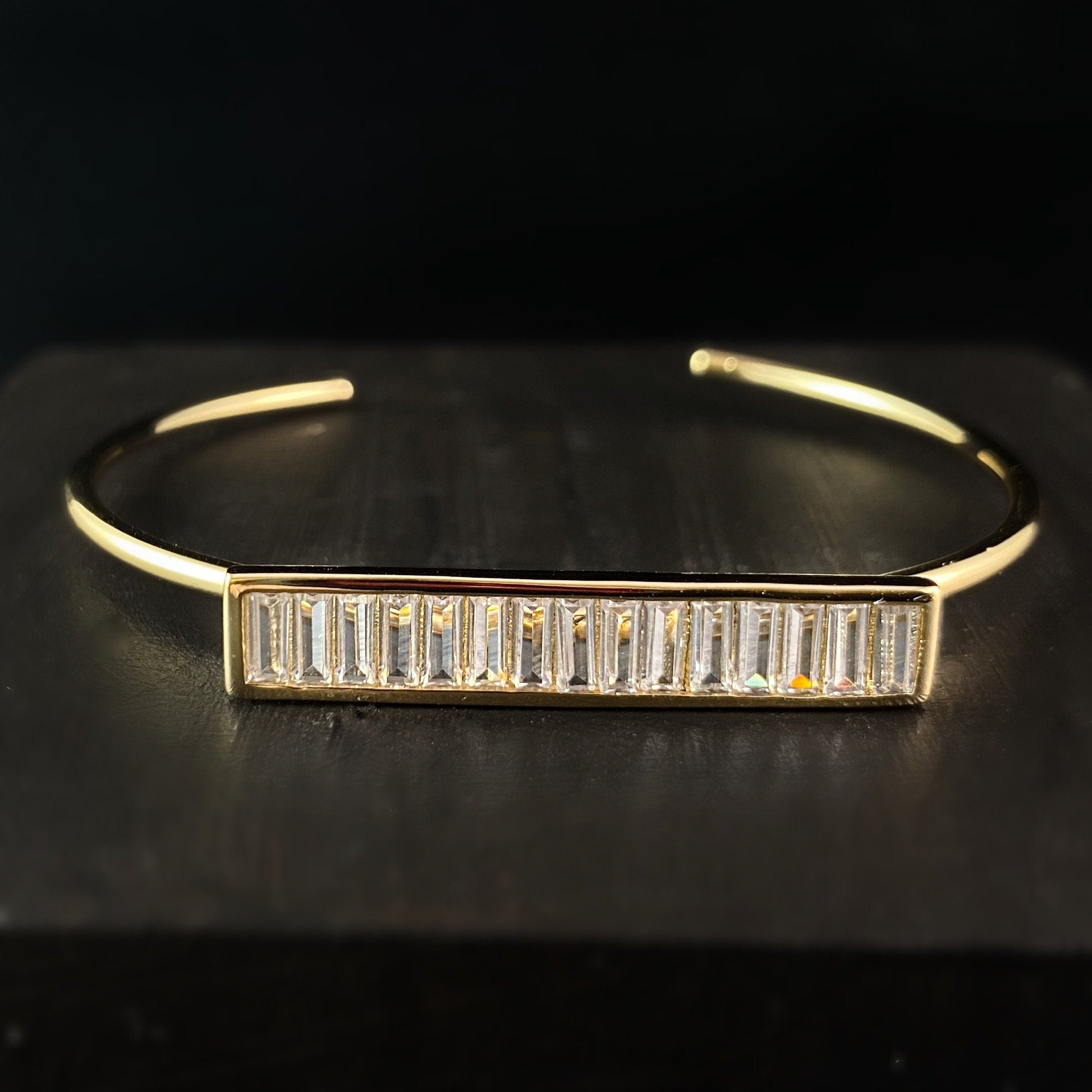 1920s Style Gold Cuff with Channel Set Baguette Stones - Ray of Light