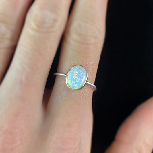 1920s Style Oval Opal Ring - Size 7
