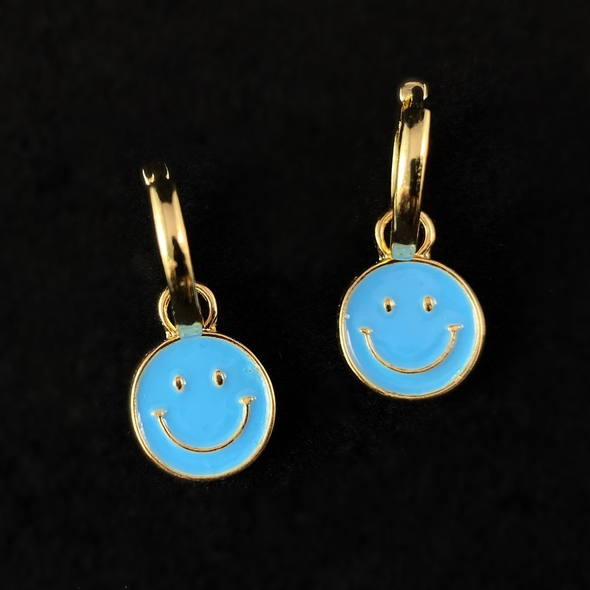 2-in-1 Smiley Face 90s Fashion Inspired Hoop Earrings - Blue