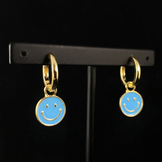 2-in-1 Smiley Face 90s Fashion Inspired Hoop Earrings - Blue
