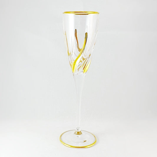 24kt Gold Venetian Glass Trix Champagne Flute  - Handmade in Italy, Colorful Murano Glass