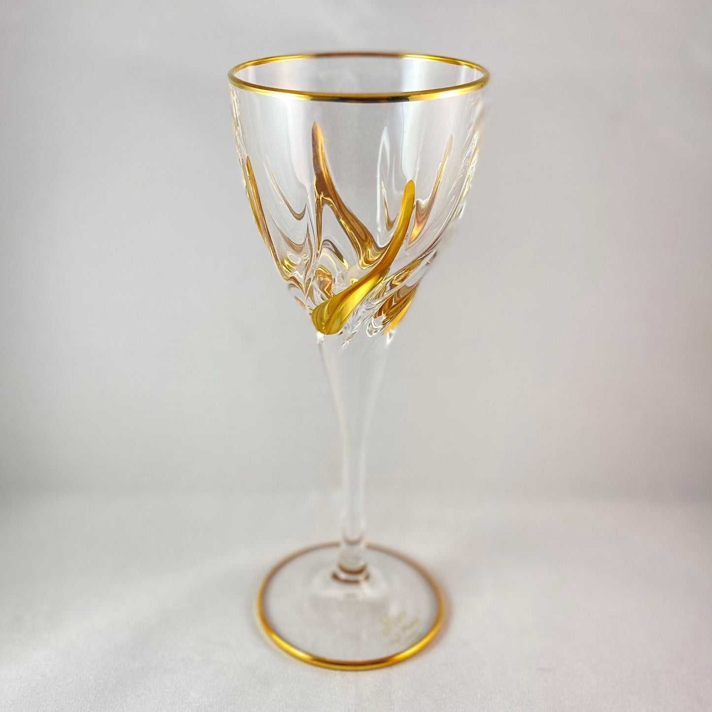 24kt Gold Stem Venetian Glass Wine Glass - Handmade in Italy, Colorful Murano Glass
