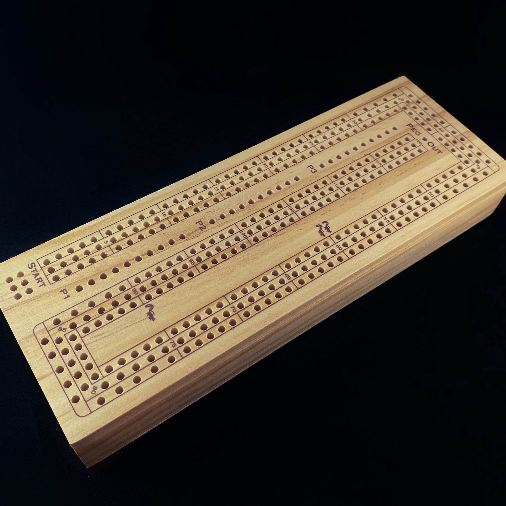 3 Player Wooden Cribbage Board with Cards Pegs and Dice