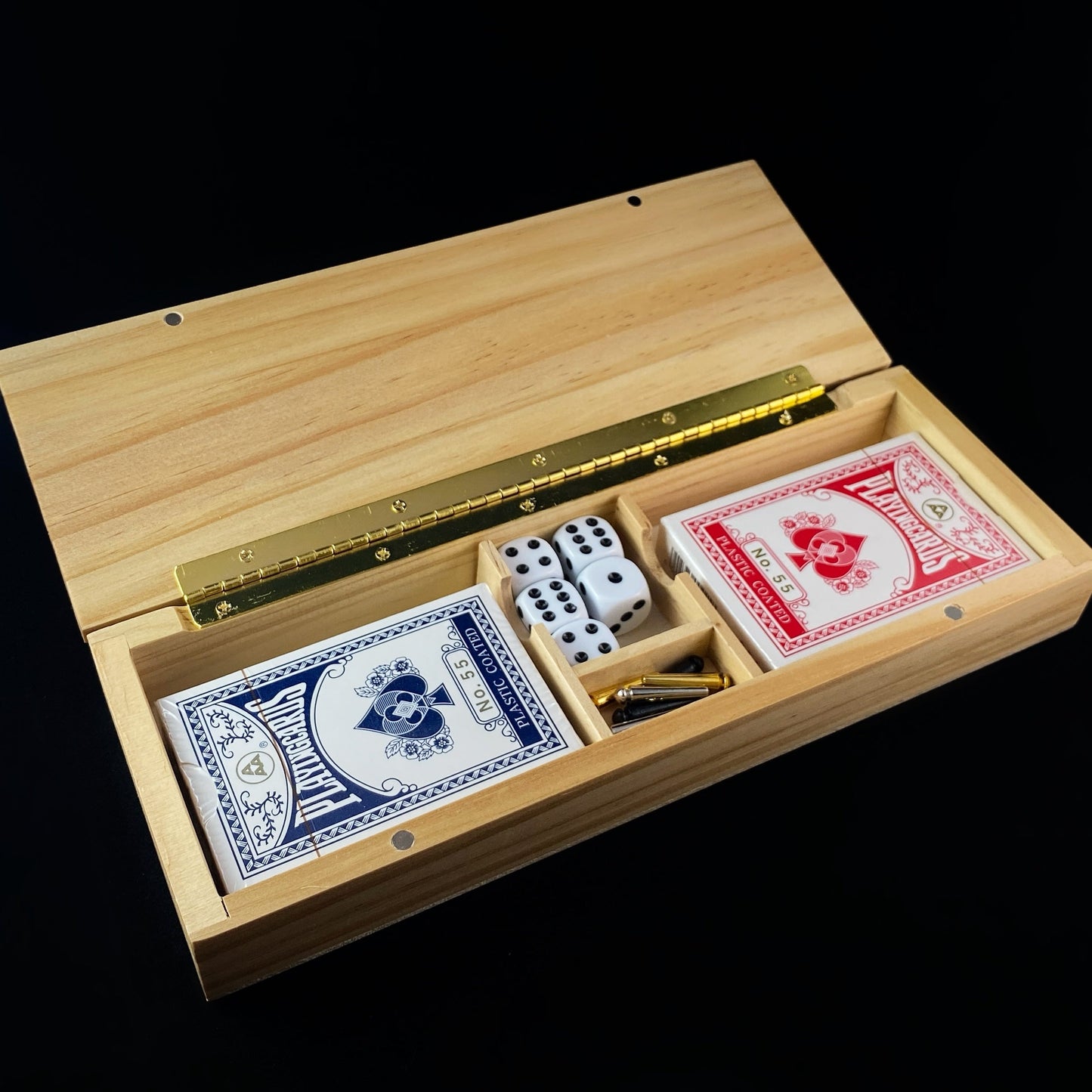 3 Player Wooden Cribbage Board with Cards Pegs and Dice