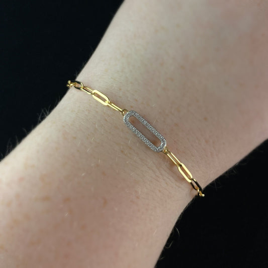 925 Sterling Silver and 18 Carat Gold Plated Bracelet with CZ Crystal Accent - Elle Jewelry