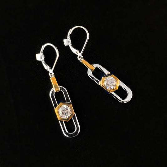 925 Sterling Silver and 18 Carat Gold Plated Earrings with CZ Crystal Detailing - Elle Jewelry