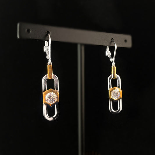 925 Sterling Silver and 18 Carat Gold Plated Earrings with CZ Crystal Detailing - Elle Jewelry