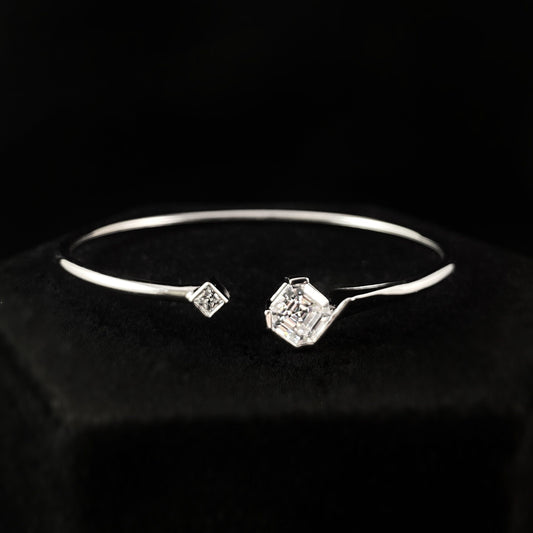 925 Sterling Silver and Asscher Cut CZ Stone Cuff Bracelet  - Elle Jewelry