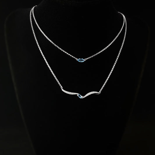 925 Sterling Silver and Blue Topaz Two Strand Necklace -