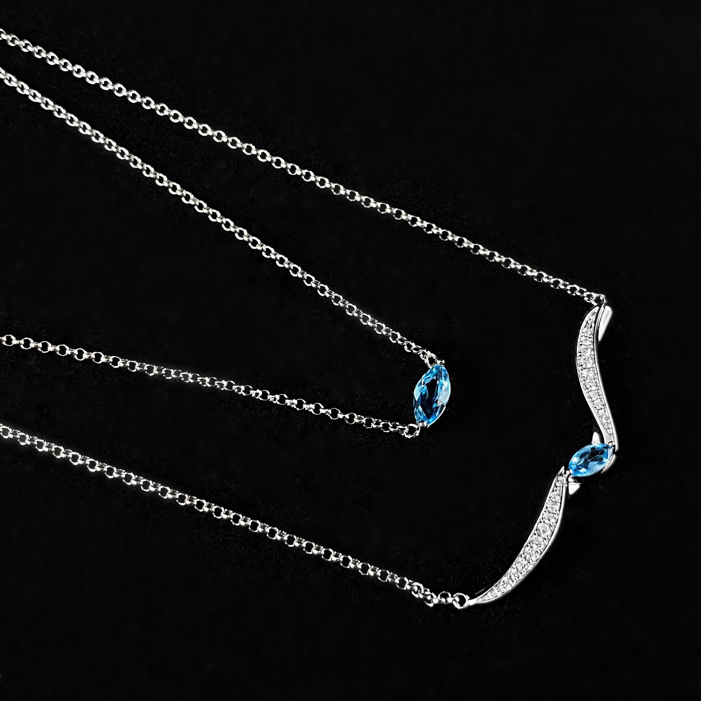 925 Sterling Silver and Blue Topaz Two Strand Necklace -