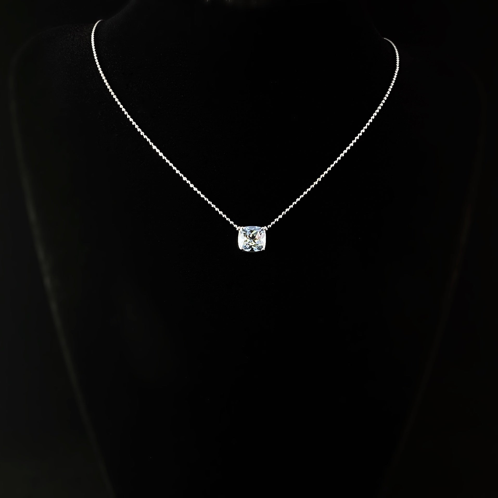 925 Sterling Silver and Cushion Cut Sky Blue Topaz Necklace