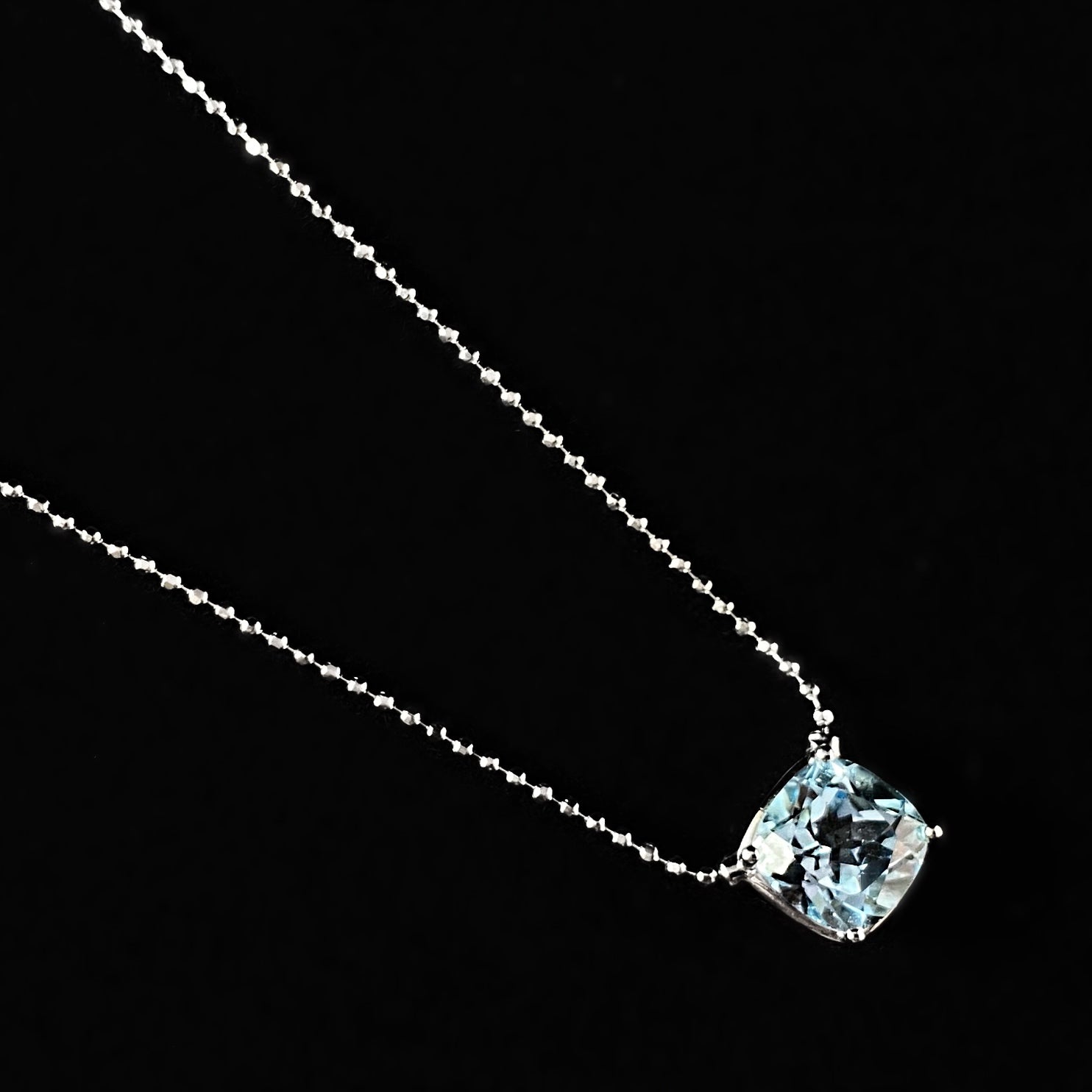 925 Sterling Silver and Cushion Cut Sky Blue Topaz Necklace