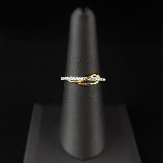 925 Sterling Silver and Gold Twist Ring with CZ Crystals -