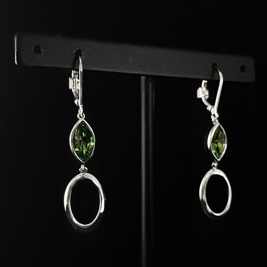 925 Sterling Silver and Green Erinite Swarovski Crystal Drop