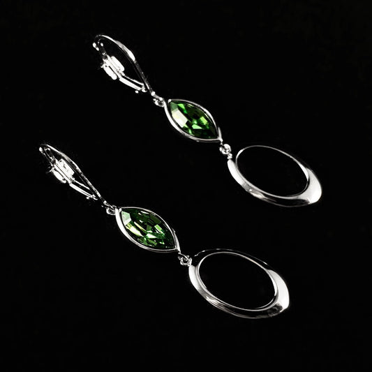 925 Sterling Silver and Green Erinite Swarovski Crystal Drop