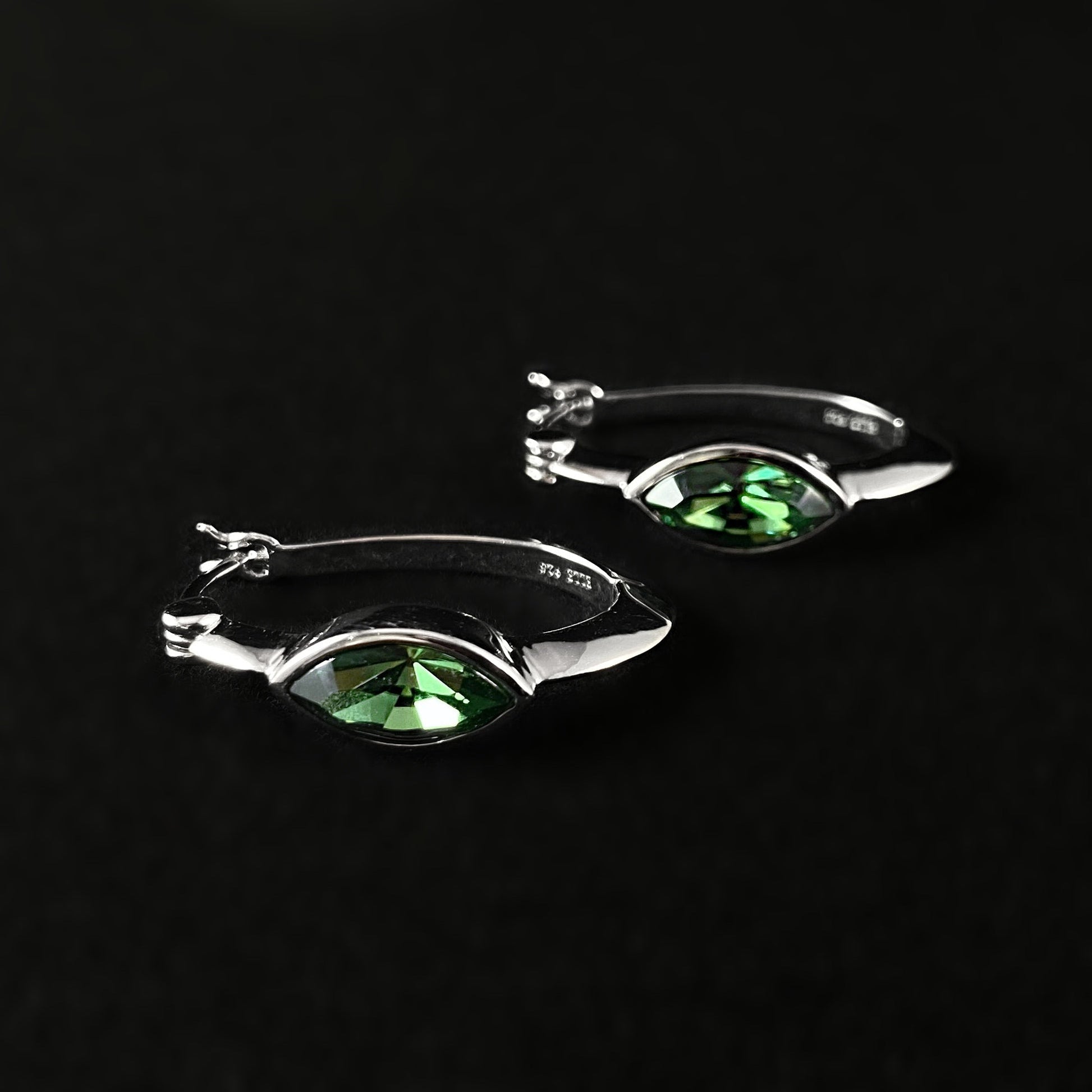 925 Sterling Silver and Green Swarovski Crystal Hoop Earrings