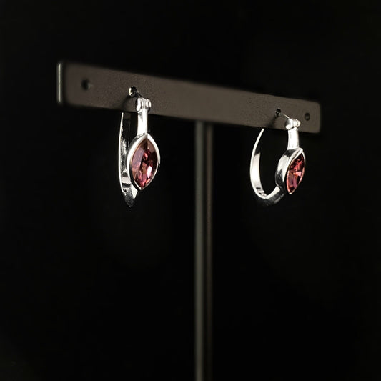 925 Sterling Silver and Pink Swarovski Crystal Hoop Earrings  - Elle Jewelry