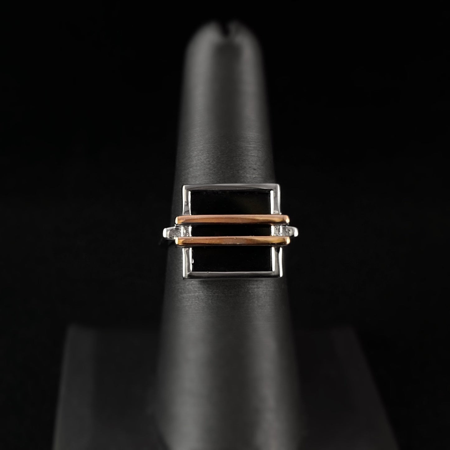 925 Sterling Silver and Rose Gold Modern Black Agate Ring