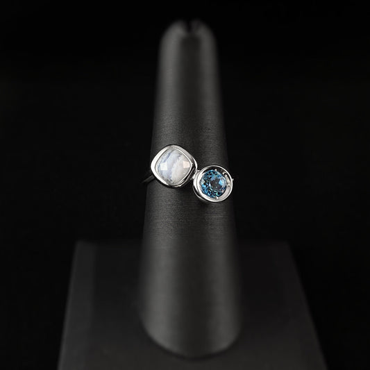 925 Sterling Silver Blue Lace Agate and Blue Topaz Ring -