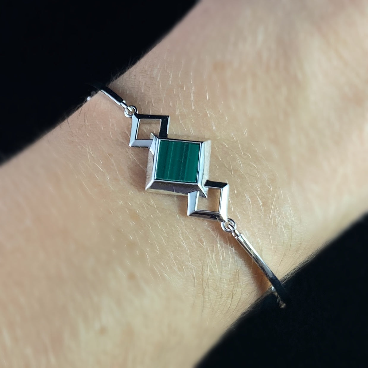 925 Sterling Silver Bracelet With Green Malachite Stone