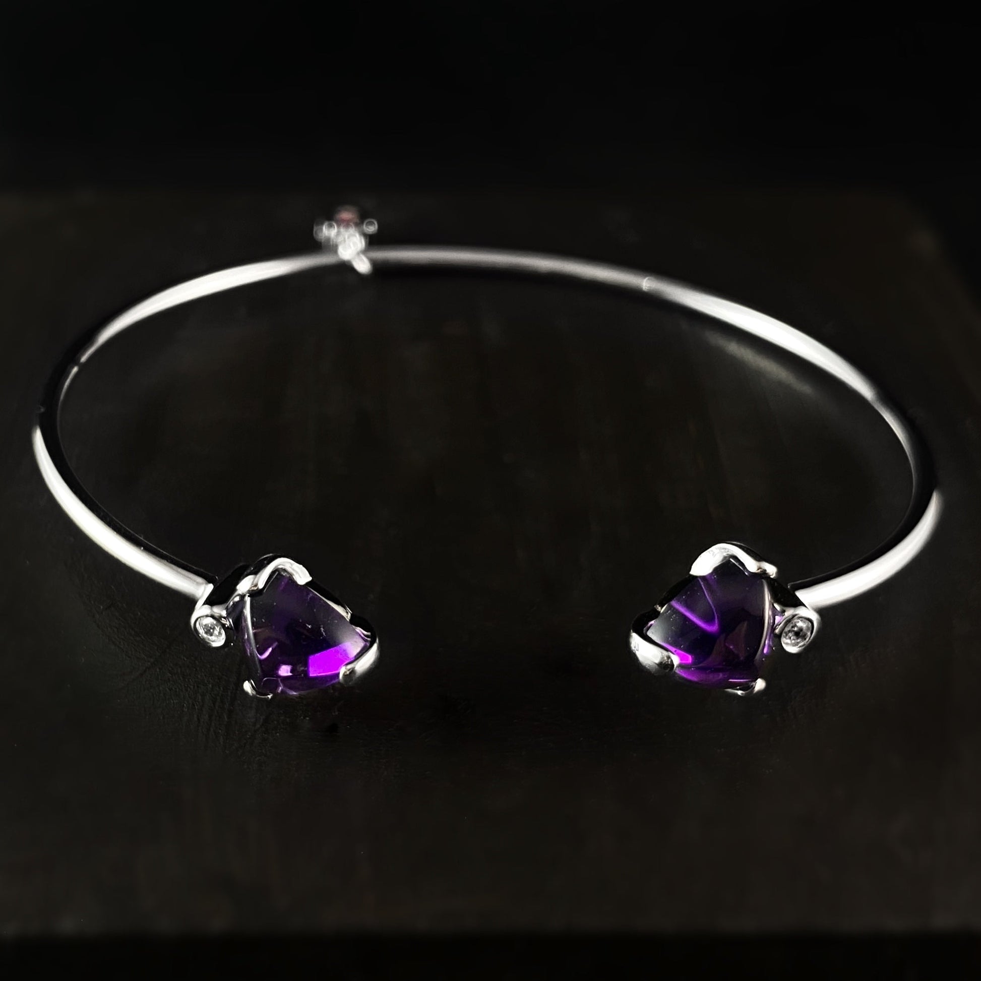 925 Sterling Silver Cuff Bracelet with Amethyst Stones -