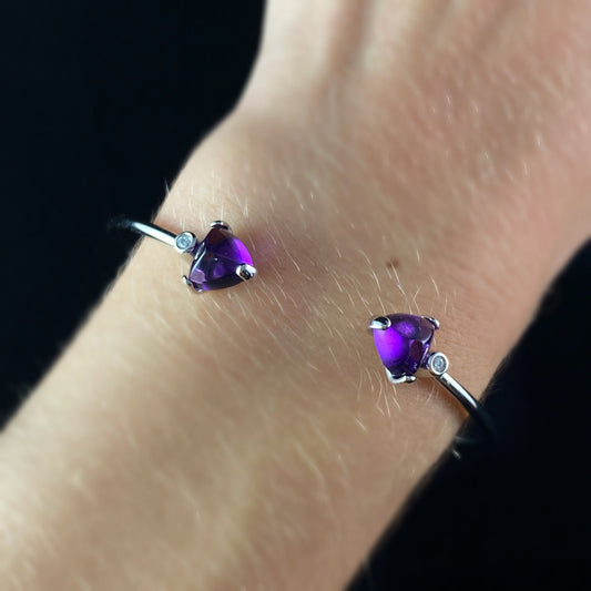 925 Sterling Silver Cuff Bracelet with Amethyst Stones -