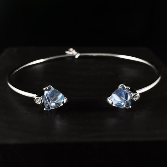 925 Sterling Silver Cuff Bracelet with Blue Quartz Stones -