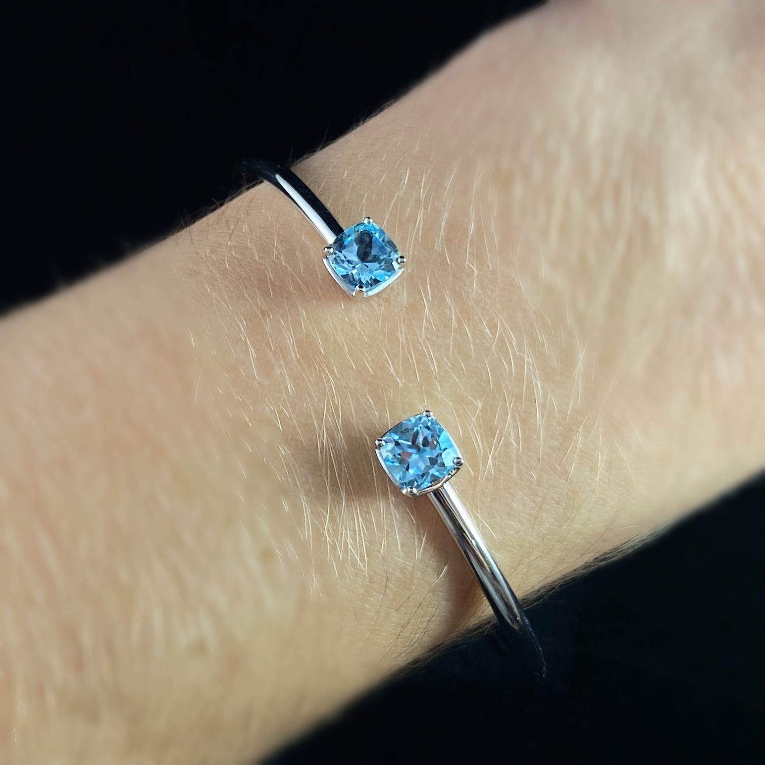 925 Sterling Silver Cuff Bracelet With Sky Blue Topaz