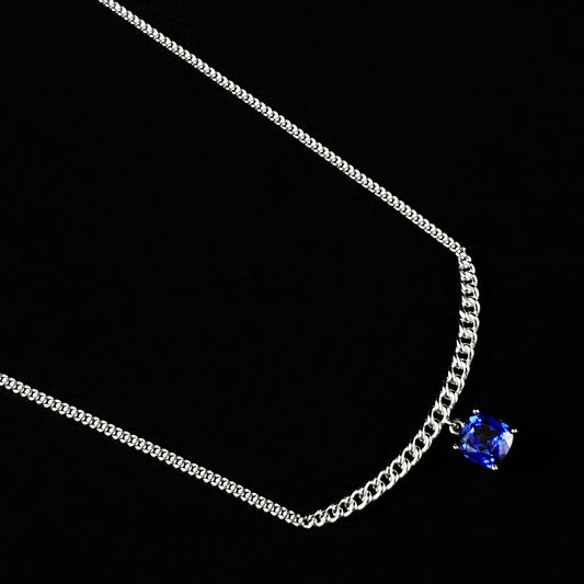 925 Sterling Silver Curb Chain and Cushion Cut Blue