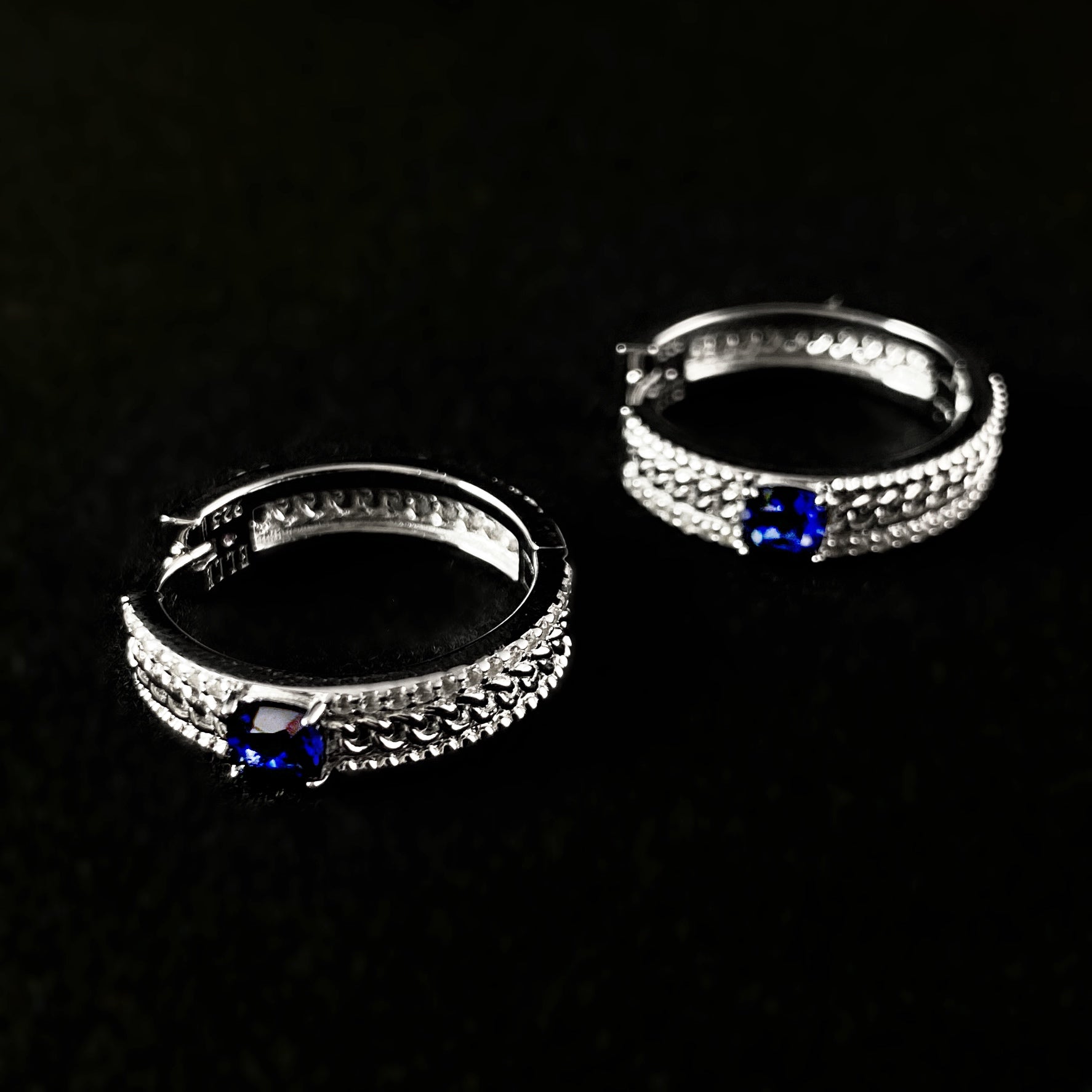 925 Sterling Silver With Created White And Blue Sapphire