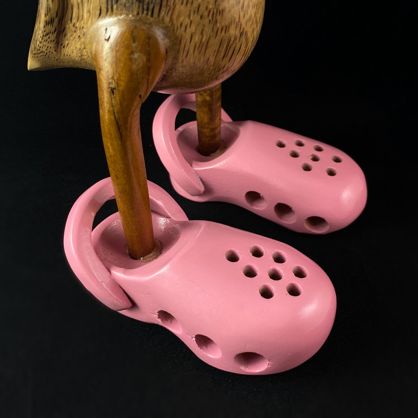 Liam - Hand-carved and Hand-painted Bamboo Duck with Pink Crocs