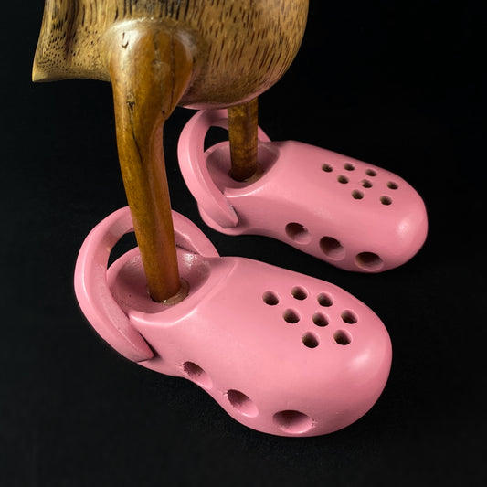 Liam - Hand-carved and Hand-painted Bamboo Duck with Pink Crocs