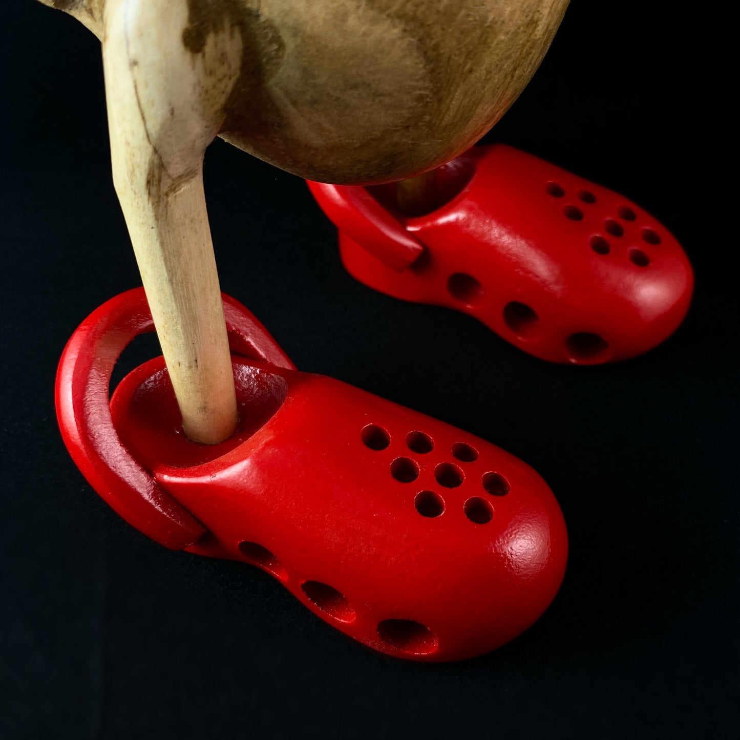 Henry - Hand-carved and Hand-painted Bamboo Duck with Red Crocs
