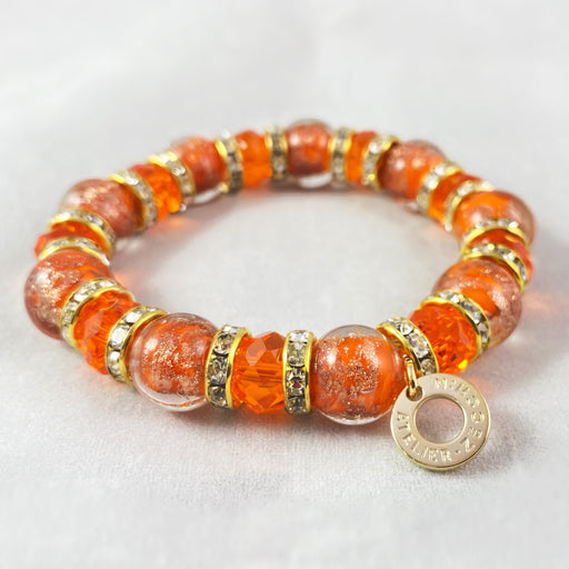 Orange Beaded Venetian Glass Bracelet - Handmade in Italy, Colorful Murano Glass