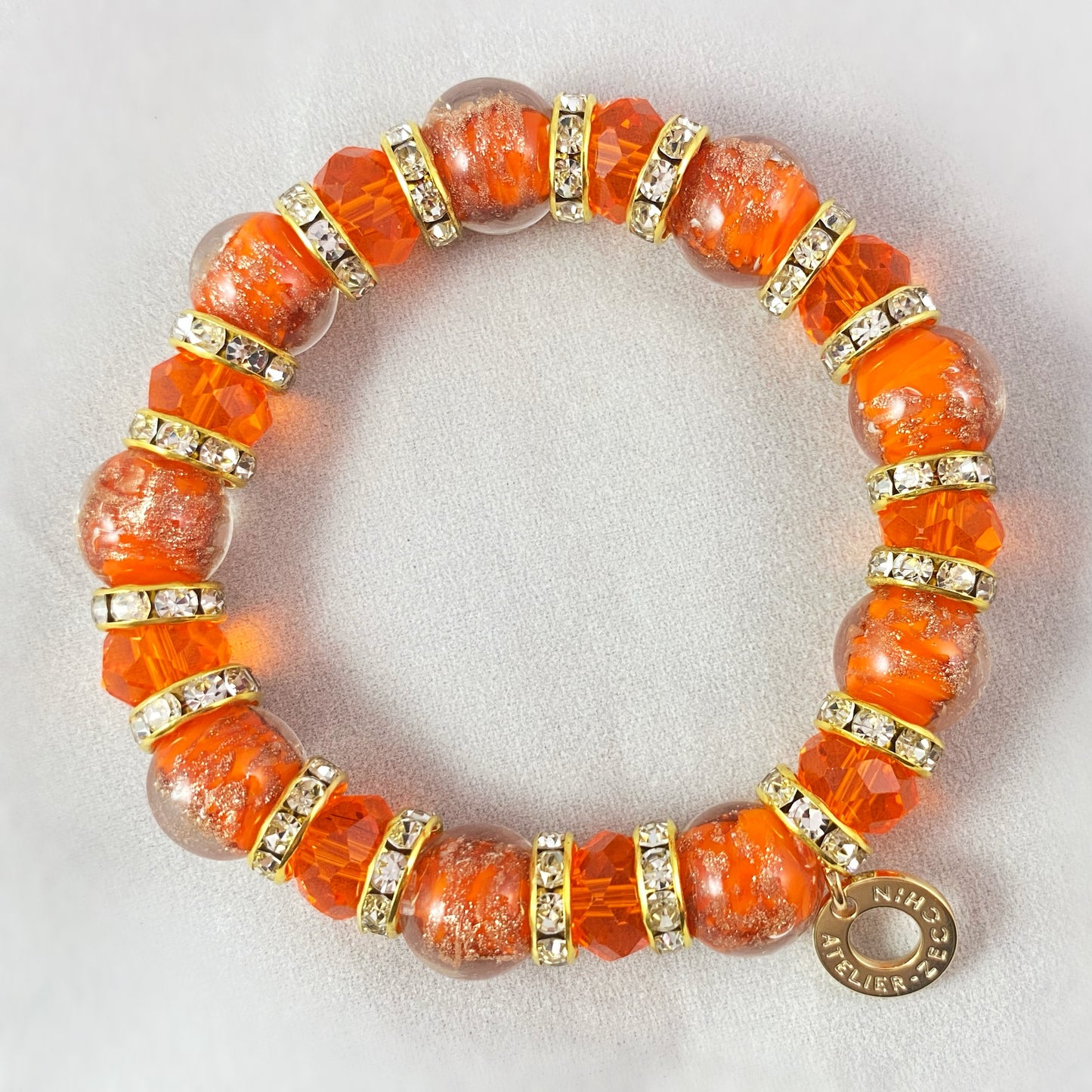 Orange Beaded Venetian Glass Bracelet - Handmade in Italy, Colorful Murano Glass