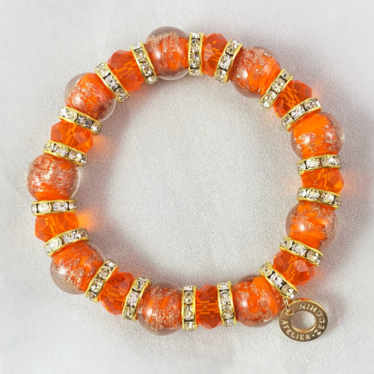 Orange Beaded Venetian Glass Bracelet - Handmade in Italy, Colorful Murano Glass